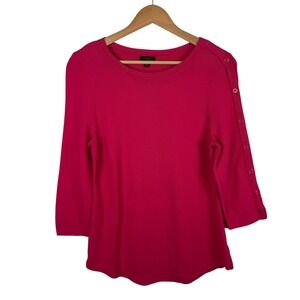 Talbots Womens Textured Knit Sweater Sz Medium Hot Pink 3/4 Sleeve Preppy Casual